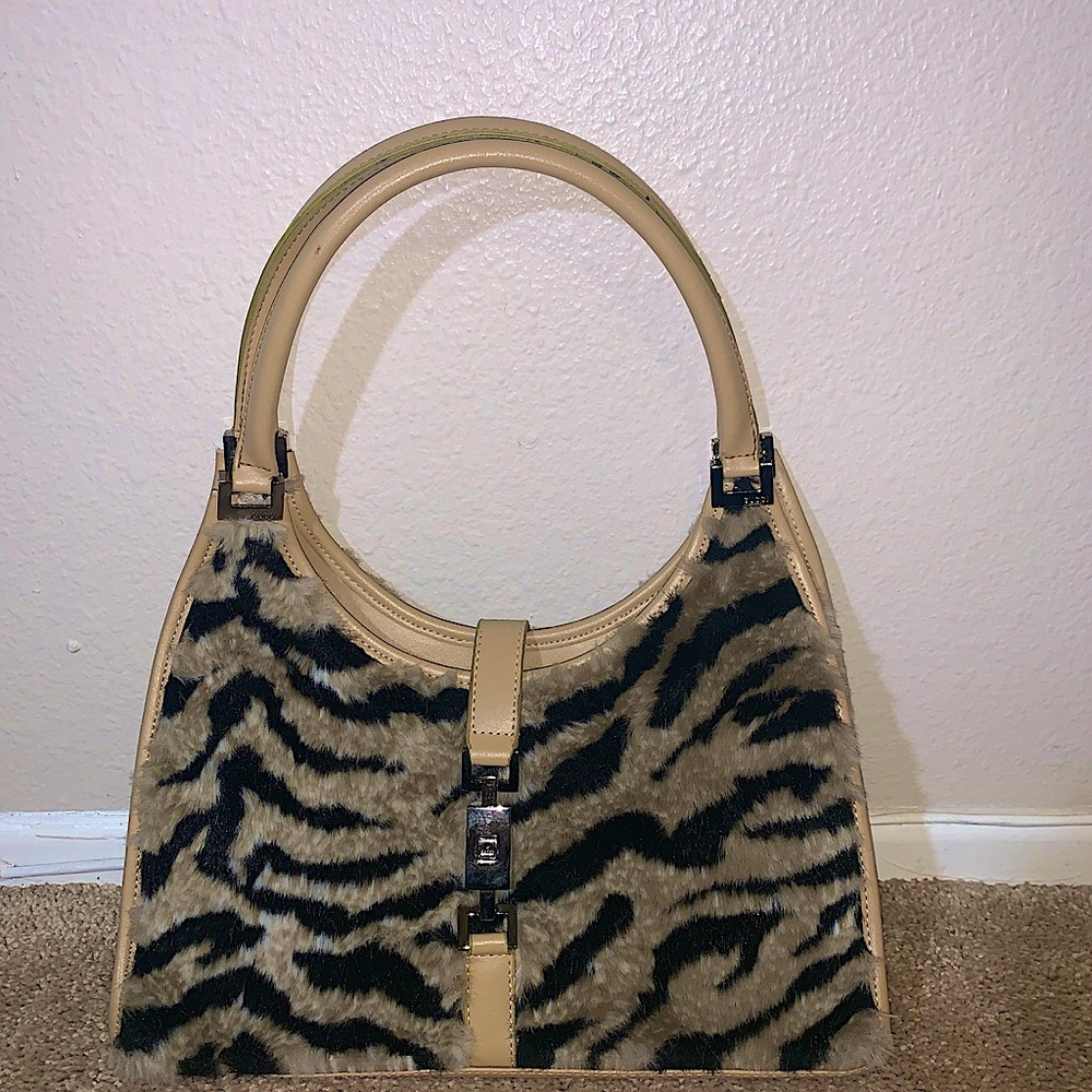 Tan and Black Zebra Print Hobo Bag
